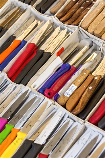 Assortment of kitchen knives, market stall, market, fair, fairground, fairground, fairground,