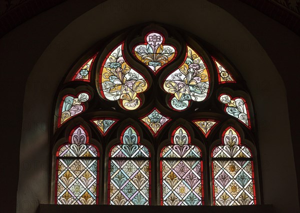 Window in the Evangelical Reformed Church of Krummhörn-Hinte, Germany, Europe
