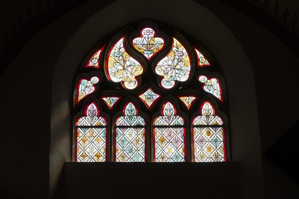 Window in the Evangelical Reformed Church of Krummhörn-Hinte, Germany, Europe