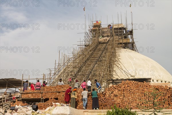 Reconstruction works in progress at Boudhanath, the Bouddha Stupa, one of the UNESCO World Heritage