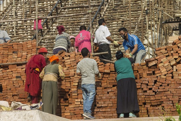 Reconstruction works in progress at Boudhanath, the Bouddha Stupa, one of the UNESCO World Heritage