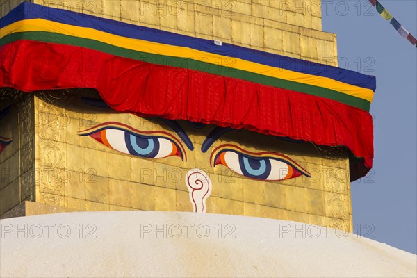 All-seeing eyes of Buddha, the Wisdom Eyes or Buddha's eyes, painted on the golden spire of