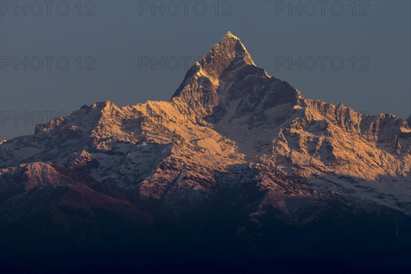 Machapuchare (6993m), Fishtail Mountain, the sacred peak in the Annapurna massif of the Himalayas,