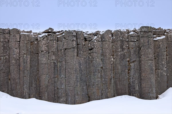 Gerðuberg, Gerduberg basalt columns in winter, cliff of dolerite in the Hnappadalur valley located