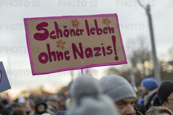 Demonstrators at the protest, Defending democracy, Together against the right, in front of the