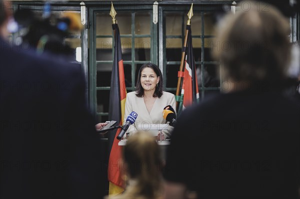 Annalena Bärbock (Alliance 90/The Greens), Federal Foreign Minister, speaks to the media,