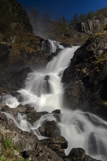 The famous waterfall Laatefosssen from Odda, Hardanger, Norway, in May 2015, Europe