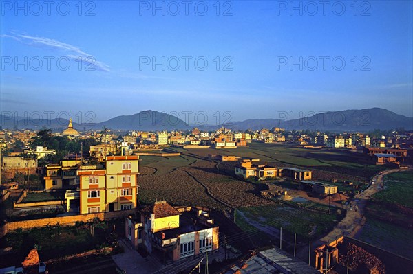 The Kathmandu suburb of Bauddha or Bodnath in the early morning, Kathmandu valley, Nepal, Asia