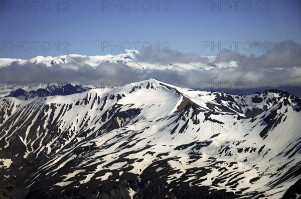 Peaks of the Skaftafell area and part of the Vatnajokull icecap, Skaftafell National Park area,
