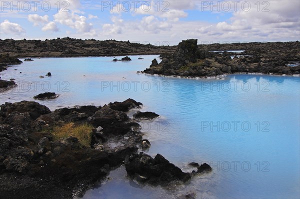 Pools of blue sulphur-laden water at the Blue Lagoon resort, south-west Iceland