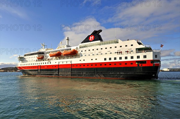 Norwegian coastal steamer about to leave port at Bodo, north-west Norway