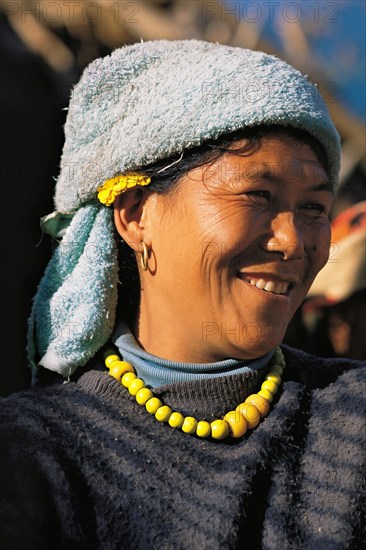 Smiling Sherpa woman in the village of Tashigaon in the Makalu region of east Nepal