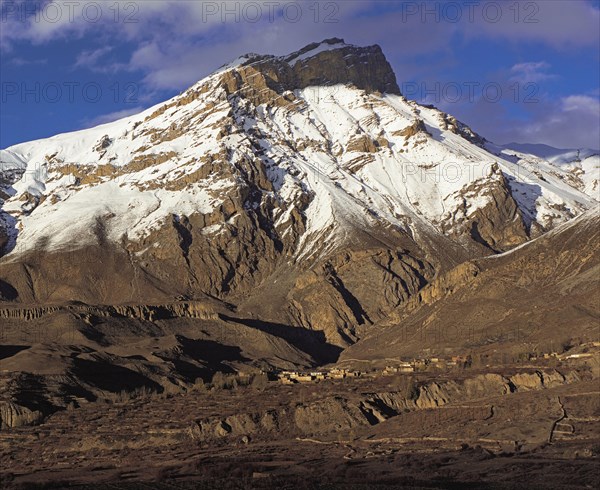 Muktinath Himal and the village of Chhinga in the Mustang region of west Nepal
