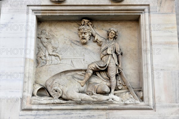 Relief, exterior facade of Milan Cathedral, Duomo, start of construction 1386, completion 1858,