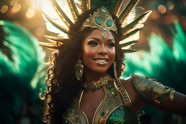 Captivating image capturing the essence of the Rio Carnival, showcasing a dancer adorned in an