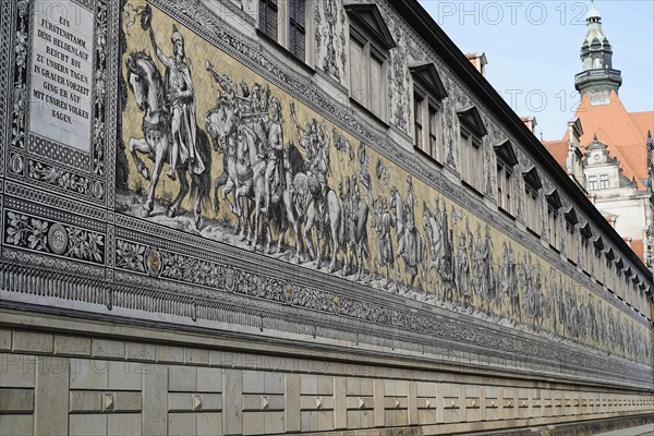 Procession of the Wettin princes as a wall frieze made of Meissen porcelain tiles, Dresden, Saxony,