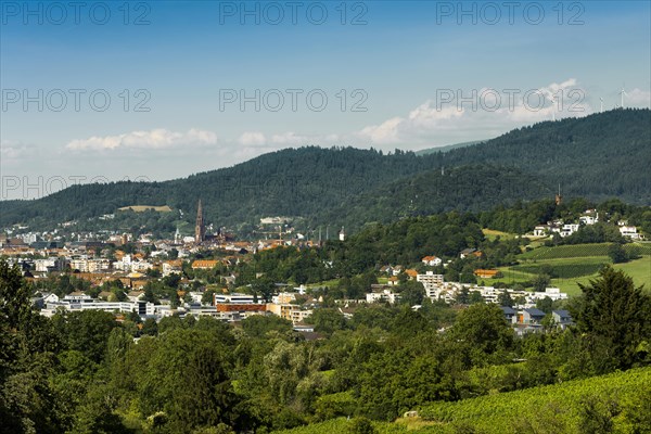 City view, in the foreground the Vauban neighbourhood, Freiburg im Breisgau, Black Forest,