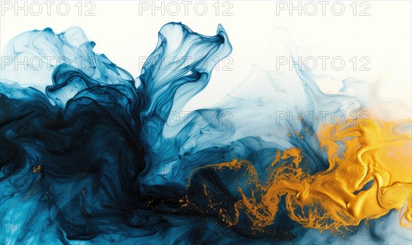 Blue and gold abstract background. Marbling artwork texture. Agate ripple pattern. Gold powder AI