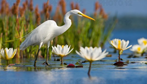 KI generated, animal, animals, bird, birds, biotope, habitat, one, individual, water, reeds, water