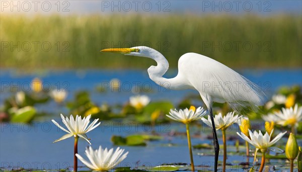 KI generated, animal, animals, bird, birds, biotope, habitat, one, individual, water, reeds, water