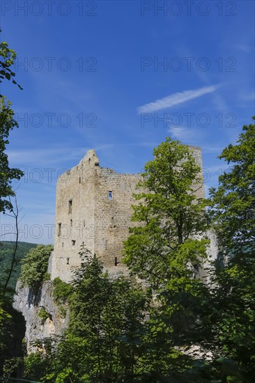Ruin Reussenstein, ruin of a rock castle above Neidlingen, rock above the Neidlingen valley,