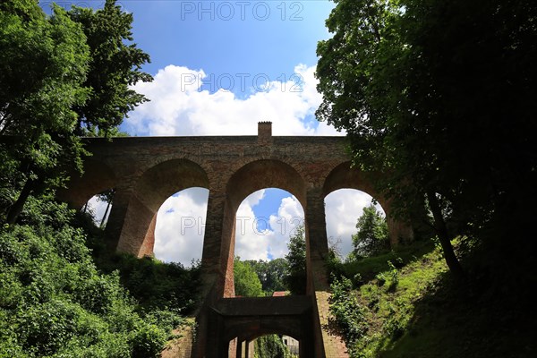 The historic old town centre of Dingolfing with a view of the high bridge. Dingolfing, Lower