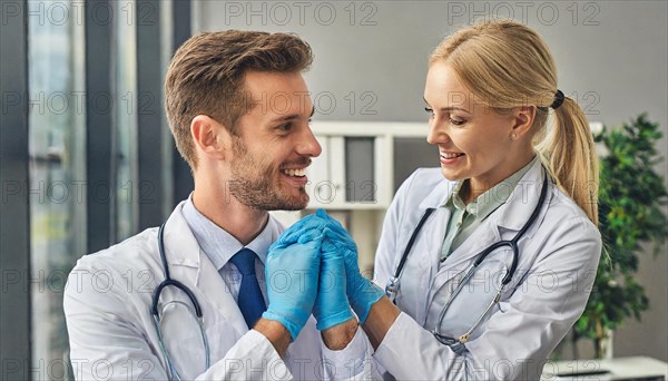 AI generated, RF, woman, woman, man, men, doctor, female doctor, two, 30-35, years, attractive,