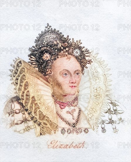 Elizabeth I. 1533-1603 Queen of England from the book Crabbs Historical Dictionary from 1825,
