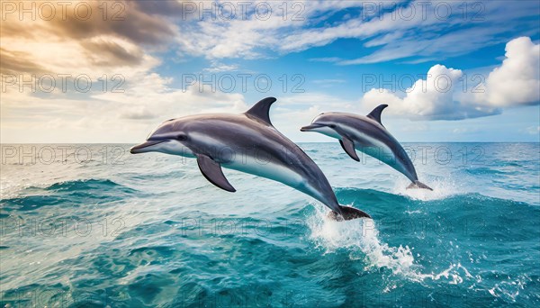 AI generated, animal, animals, mammal, mammals, biotope, habitat, two, foraging, wildlife, dolphin,