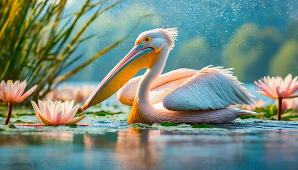 Ai generated, animal, animals, bird, birds, biotope, habitat, one, individual, swims, waters,