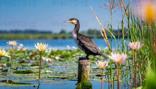 Ai generated, animal, animals, bird, birds, biotope, habitat, a, single animal, stands on pole,