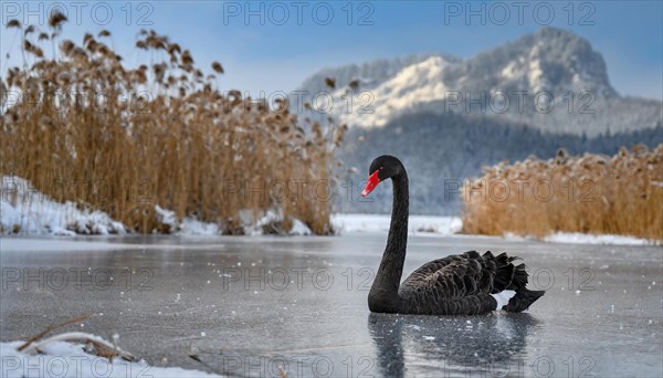 KI generated, animal, animals, bird, birds, biotope, habitat, one, individual, water, reed, blue