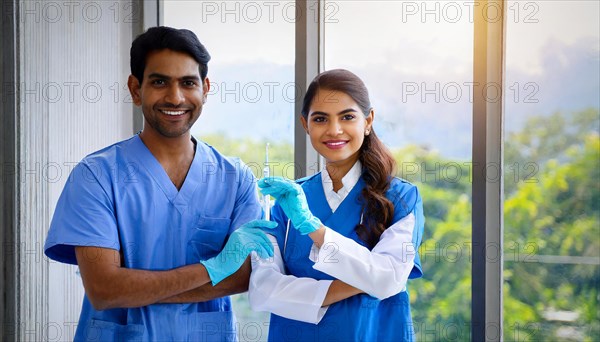 Ai generated, RF, woman, woman, man, men, doctor, female doctor, two, 30-35, years, attractive,