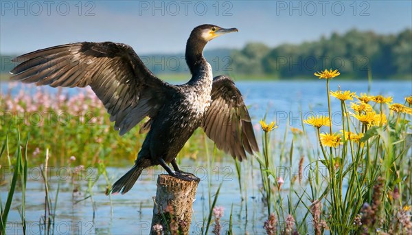 Ai generated, animal, animals, bird, birds, biotope, habitat, a, single animal, stands on pole,