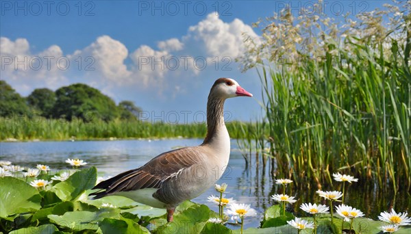 Ai generated, animal, animals, bird, birds, biotope, habitat, an, individual, swims, waters, reeds,