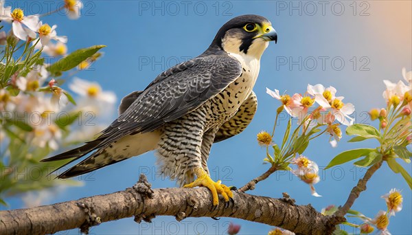 KI generated, animal, animals, bird, birds, biotope, habitat, a, individual, sits, branch, perch,