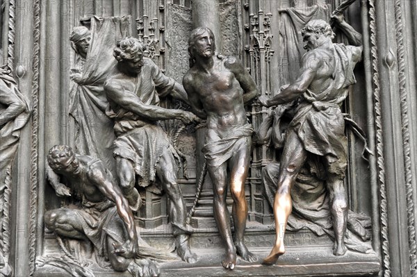 Door decoration in the entrance area, church motifs, Milan Cathedral, Duomo, start of construction