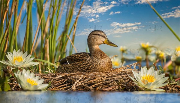 Ai generated, animal, animals, bird, birds, biotope, habitat, a, individual, swims, waters, reeds,