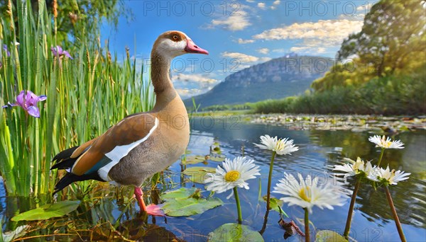 Ai generated, animal, animals, bird, birds, biotope, habitat, a, individual, swims, waters, reeds,