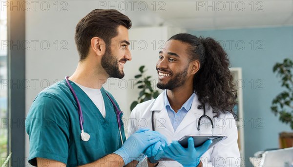 AI generated, RF, man, men, doctor, female doctor, two, 30, 35, years, attractive, attractive,