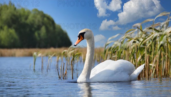 Ai generated, animal, animals, bird, birds, biotope, habitat, one, individual, swims, waters,
