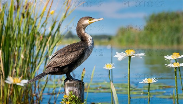 Ai generated, animal, animals, bird, birds, biotope, habitat, a, single animal, stands on pole,