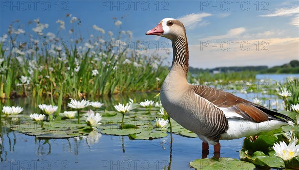 Ai generated, animal, animals, bird, birds, biotope, habitat, an, individual, swims, waters, reeds,