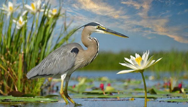 KI generated, animal, animals, bird, birds, biotope, habitat, one, individual, water, reed, winter,