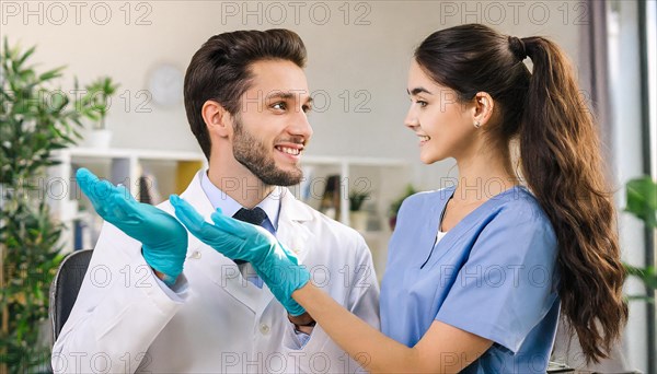 AI generated, RF, woman, woman, man, men, doctor, female doctor, two, 30-35, years, attractive,