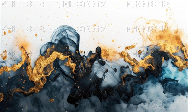 Blue and gold abstract background. Marbling artwork texture. Agate ripple pattern. Gold powder AI