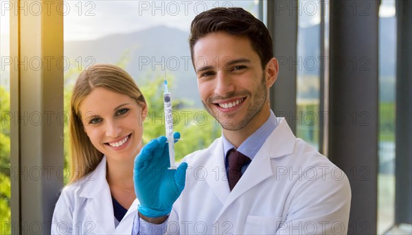 Ai generated, RF, woman, woman, man, men, doctor, female doctor, two, 30-35, years, attractive,