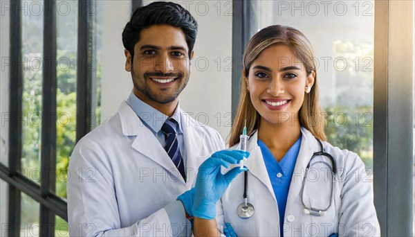 Ai generated, RF, woman, woman, man, men, doctor, female doctor, two, 30-35, years, attractive,