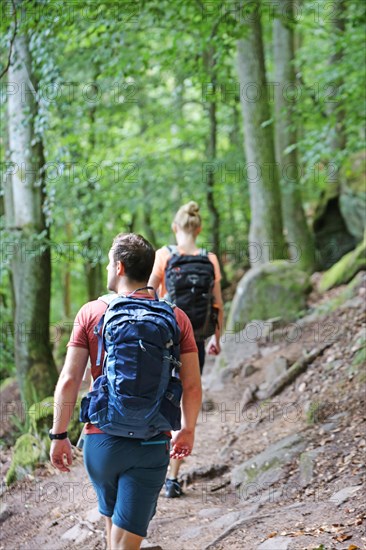 Symbolic image: Young couple hiking in the Palatinate Forest, here on the fifth stage of the