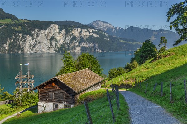 Glockenspiel at the Tellsplatte on the Swiss Path, Sisikon, Lake Lucerne, Canton Uri, Switzerland,
